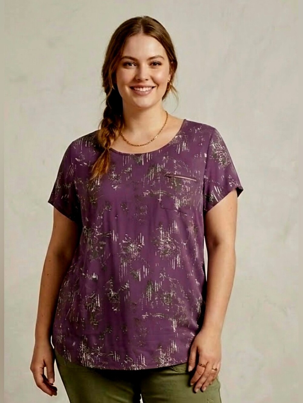Penningtons Purple Short Sleeve Printed Pocket Tunic